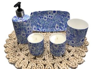Valencia Blue 5 Piece Bathroom Set (with Medium candles)